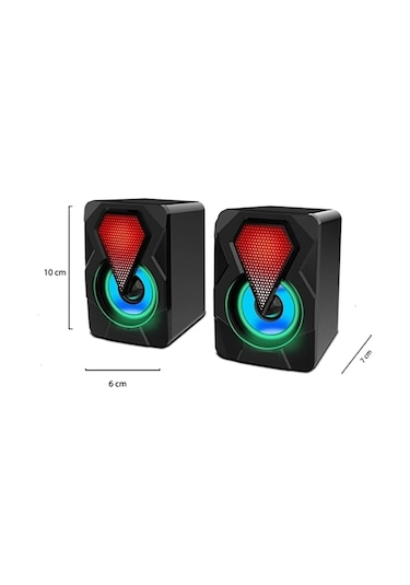 Moonshop Bilgisayar Hoparlörü Led Işıklı Rgb Laptop Pc Uyumlu 1+1