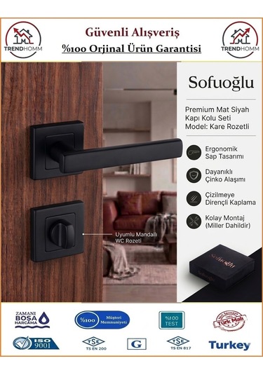 Sofuoğlu Yıldırım Rozetli Kapı Kolu - Mat Siyah - Wc Banyo