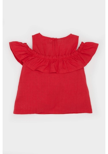 DeFacto Kız Bebek Bisiklet Yaka Flamlı Poplin Kısa Kollu Bluz E2849A525SMRD54 Kırmızı