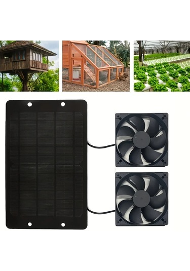 Dashanshop Siyah 10w 12v Güneş Enerjili Çift Fan Kümes Sera Dolap Hayvan Evi Pencere Havalandırma