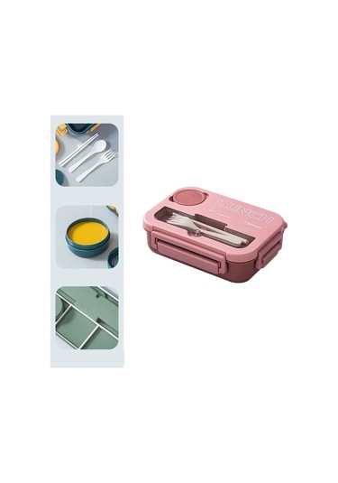 Pratik Ve Şık Taşınabilir 3 Bölmeli Bento Yemek Kabı, Mikrodalgaya Uygun Öğrenci Ve Ofis Çalışanları İçin Yemek Saklama Kutusu, Çatal Kaşık Dahil Pembe