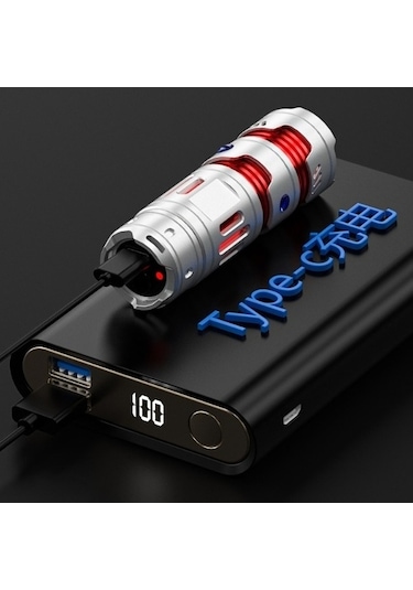 Tongxida Küçük Taşınabilir Spiral Fener - Type-c Gümüş Çok Fonksiyonlu Gümüş