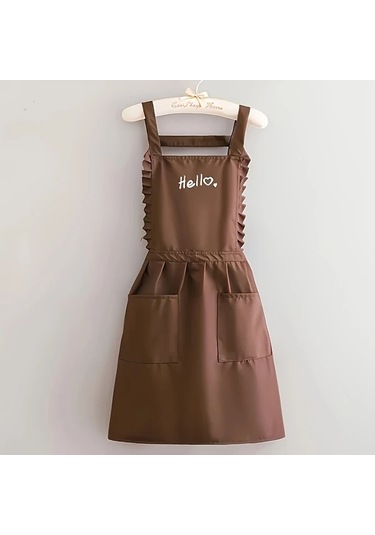 Dashanshop Siyah 1 Adet Moda Prenses Tarzı Önlük - Çift Cep Rüşvet Detay Hello Baskı Polyester