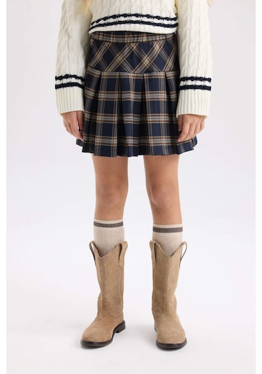 DeFacto Kız Çocuk Kareli Kolej Etek D3946A824WNNV95 Lacivert