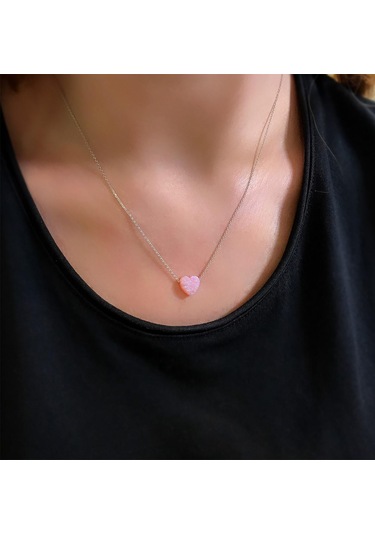 Stela Opal Pembe Kalp Gümüş Kolye