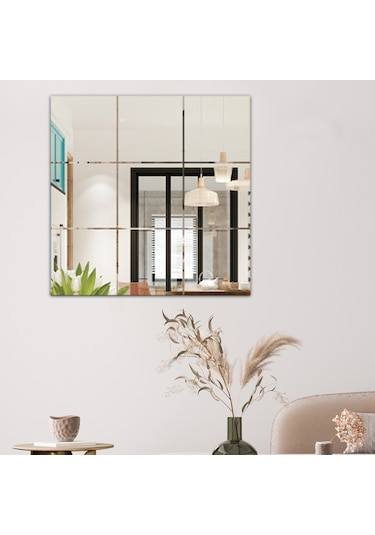 Ayna | Düz Ayna | Kare Kanallı - Kare Ayna | 60Cm X 60Cm Şeffaf