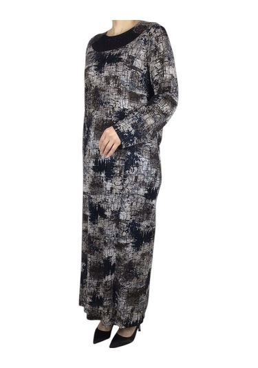 Kadın Desenli Kulplu Büyük Beden Anne Elbise Bordo