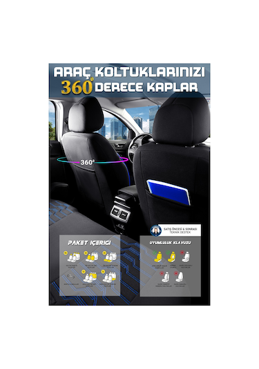 Ford Focus 2 Hatchback Uyumlu Lüx Deri Detaylı Oto Koltuk Kılıfı Ön Arka Takım Platınum Siyah Mavi