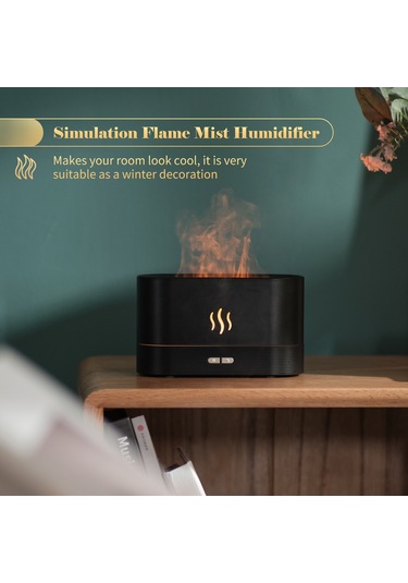 Padalink Usb Siyah Aromaterapi Buhar Makinası: 7 Renkli Ateş Işığı, Otomatik Kapatma, Ev Odası Nemlendirici Ve Parfüm Dağıtıcı