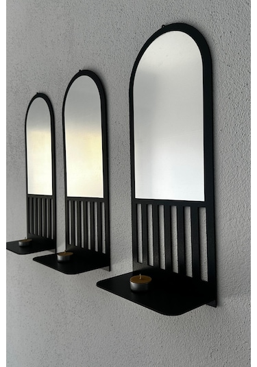 Pleksi Aynalı 3lü Dekoratif Ayna 50x20cm Siyah