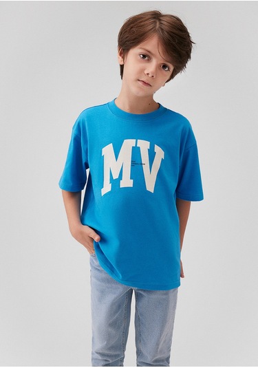 Mavi - Mv Logo Baskılı Mavi Tişört 6610213-83865 Mavi