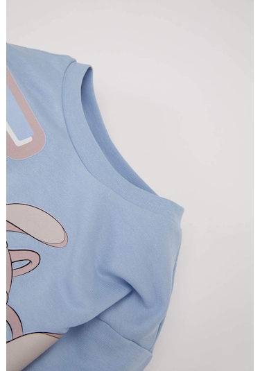 DeFacto Kız Bebek Disney Lilo & Stitch Bisiklet Yaka Uzun Kollu Sweat Elbise D8439A524AUBE551 Mavi