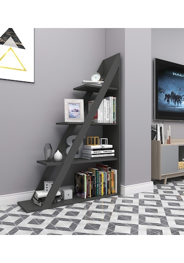 Arnetti Arven 4 Raflı Modern Kitaplık, Antrasit - Arven