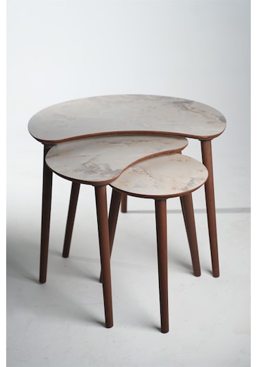 Berlin 3'lü Zigon Sehpa &100 Mdf Buz Gri Mermer Desen