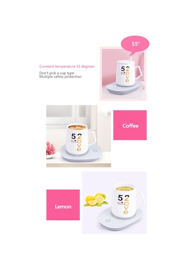 Geeksen 55 C Akıllı Isıtıcı Bardak Altlığı - Yerel 220v Şarj, Kütle Sensörü, Tek Tuş Açma-kapama, Tüm Bardak Malzemeleri İçin Beyaz Oval