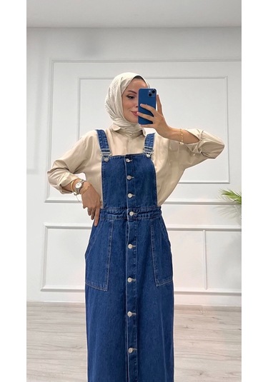 Biçomi Etekli Salopet Enzim Süper Taş Yıkama Koyu Mavi D2521