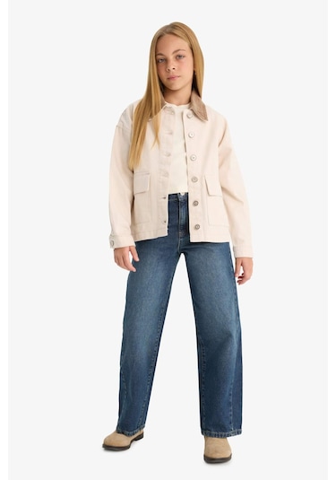 Defacto Kız Çocuk Okul Kontrast Yakalı Gabardin Ceket F7518a825aubg74 Bej