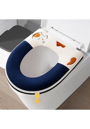 Ev Tipi Tuvalet Dört Mevsim Üniversal Klozet Kapağı Su Geçirmez Kapak Tuvalet Halkası Kedi Mavisi Mavi