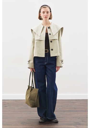 Geniş Yaka Gabardin Ceket Soft Yeşil Soft Yeşil