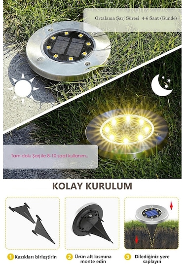 Trendpoint 4 Adet Solar Güneş Enerjili 8 Ledli Kazıklı Çim Zemin