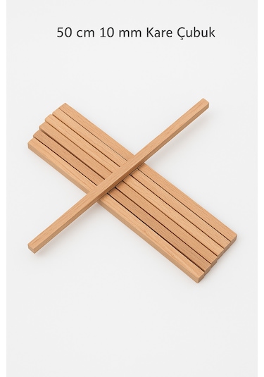 Makrome Çubuğu Ham Ahşap Kare 50 Cm. Uzunluk 10 Mm. Çap 3 Adet