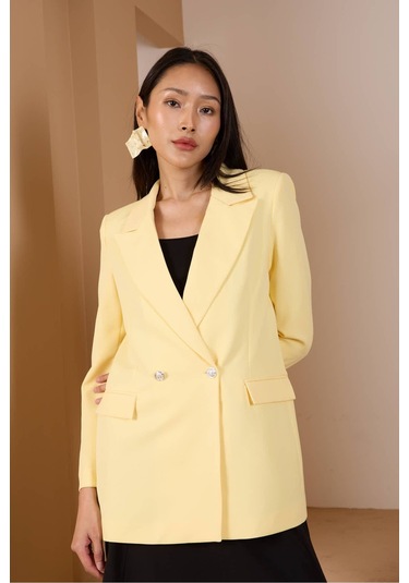 Sarı Oversize Dokuma Blazer Ceket Sarı