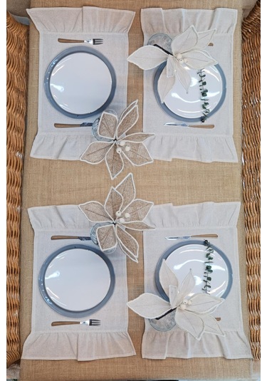 Amerikan Servisi Fırfırlı Retro 4 Lü Krem