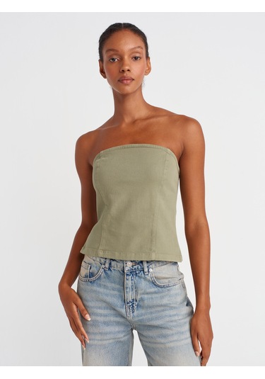 Dilvin 50880 Straplez Peplum Top-çağla Çağla