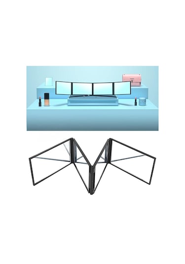 4 Yönlü Ayna 360 Derece El Tipi Masaüstü Taşınabilir Katlanabilir Makyaj Aynası Kendi Saçınızı Kesmek İçin Makyaj Aynası Güzellik Aracı Siyah