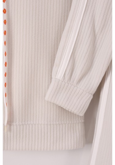 Monox Kız Çocuk Çiçek Baskılı İpli Şeritli Pantolon Fitilli Polar Takım Taş