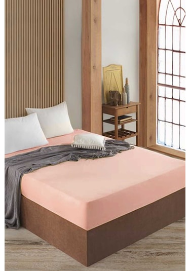 Lastikli Pamuklu Ranforce Dokuma Kumaş Çarşaf Somon