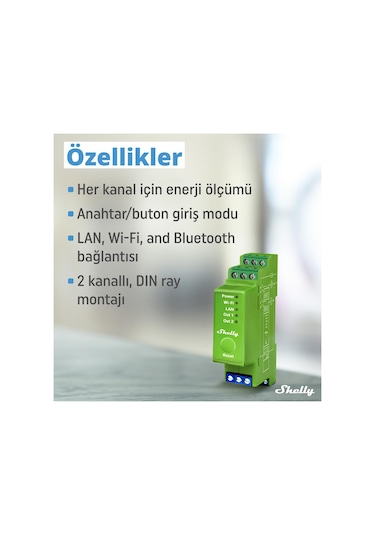 Shelly Pro Dimmer 2pm Dın Ray 2 Kanal Enerji Ölçümlü Akıllı Dimmer
