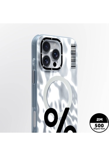 İphone 16 Pro Uyumlu Kılıf Magsafe Şarj Özellikli Youngkit Mathematical Serisi Kapak Gümüş