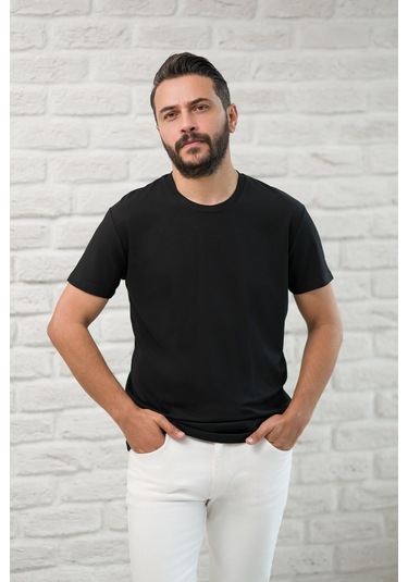 Paul Martin Slimfit Fit Bisiklet Yaka Rayon Kumaş Full Likralı T-shirt Siyah