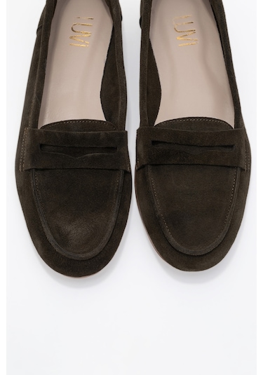 Luvi Shoes F02 Hakiki Deri Kadın Loafer Ayakkabı - Yeşil Süet