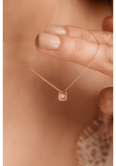 14 Ayar Altın Kare Kesim Tektaş Kolye