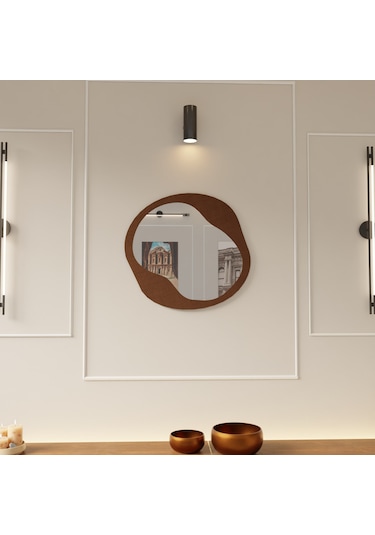 Dekoratif Pleksi Aynalı Ahşap Duvar Dekoru Kahverengi
