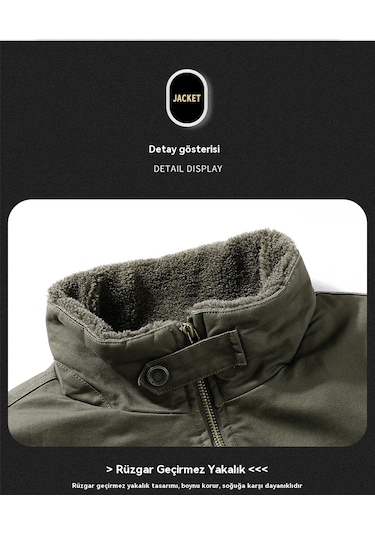 Erkekler İçin Sıcak Polar Bomber Ceket Dış Giyim Pamuklu Mont Siyah