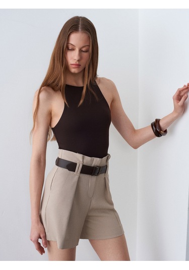 Dilvin 32836 Halter Yaka Bodysuit-koyu Kahve