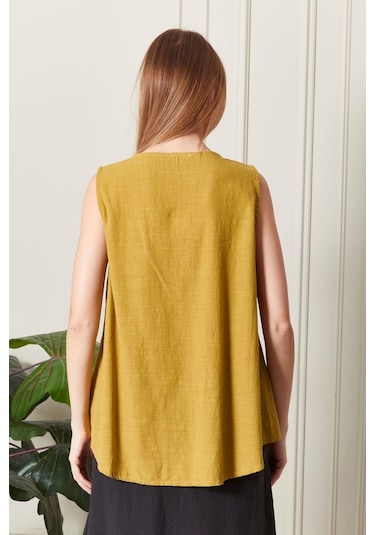 Keten Şık Farklı Tarz Nevin Bluz - Modern Ve Zarif Tasarım HARDAL