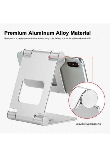 Kosona Z10a Çift Katlanabilir Alüminyum Telefon/tablet Tutucu - 270 Döner, Taşınabilir, Sabit Dizayn, Sıcakten Koruma, Ev/ofis Kullanıma Uygun Siyah