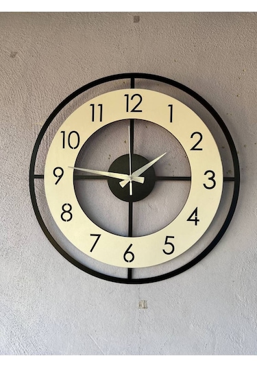 Ahşap Siyah Beyaz Mobilyaa Renk Desenli Hediyelik Sessiz Duvar Saati 50cm Beyaz