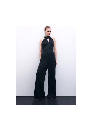 Sateen Kolsuz Parlak Tulum - Siyah-135878 Siyah
