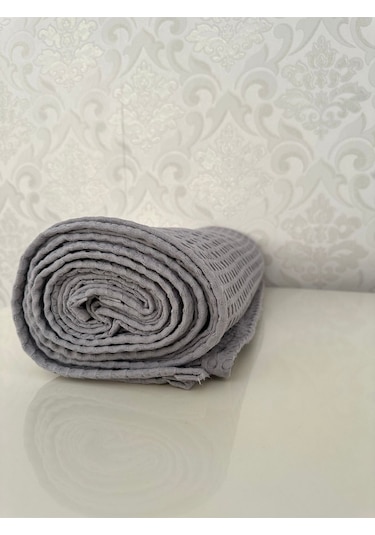 Premium %100 Pamuk Çift Kişilik Yazlık Pike, Yatak Örtüsü, Terletmez Kumaş Gri Renk 240x200cm Gri