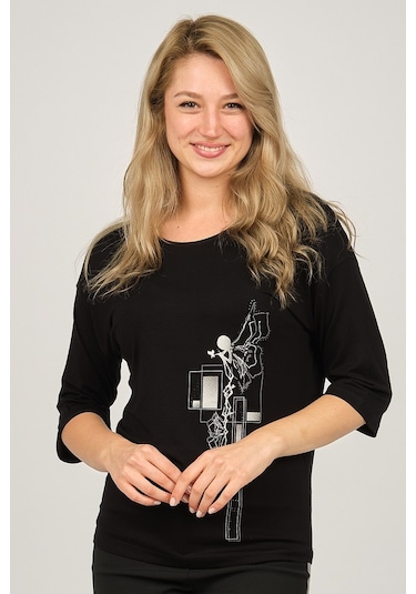 Sistas Kadın Desenli Bluz 6690208 Siyah-Siyah