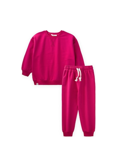 Cigit Basic Karyoka Detaylı Sweatshirt Takım 3-8 Yaş Fuşya