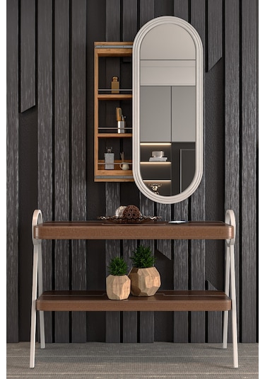 Çok Amaçlı Aynalı Takı Dolabı Mdf Kapak - Çam - Oval Çerçeve