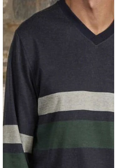 Cossy By Aqua 26401 Erkek Uzun Kollu V Yaka Pijama Takımı-indigomelanj İndigo