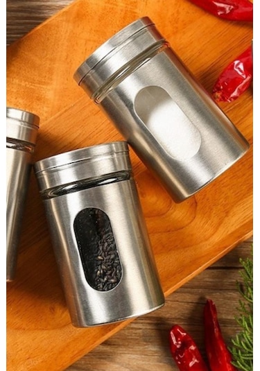 Rossel Premium Metal Kaplamalı Cam Tuz-biber-baharat Kabı Bh-1333 Açık Gri