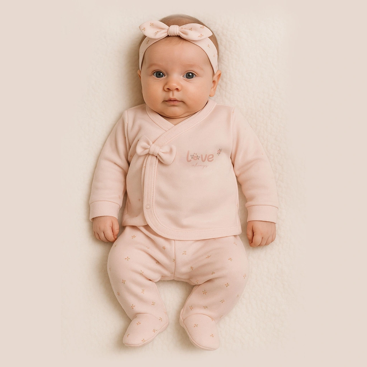 Bistyle Organik 3'lü Zıbın Takım Grow İn Love Pembe - Ekru